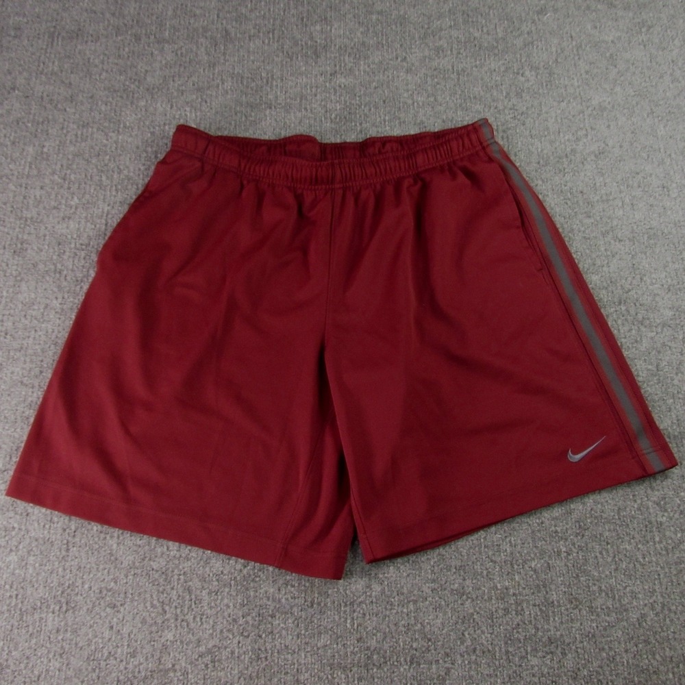 Nike Shorts Men XL Red Basketball Athletic Training Stripe Embroider Swoop‎ Poly